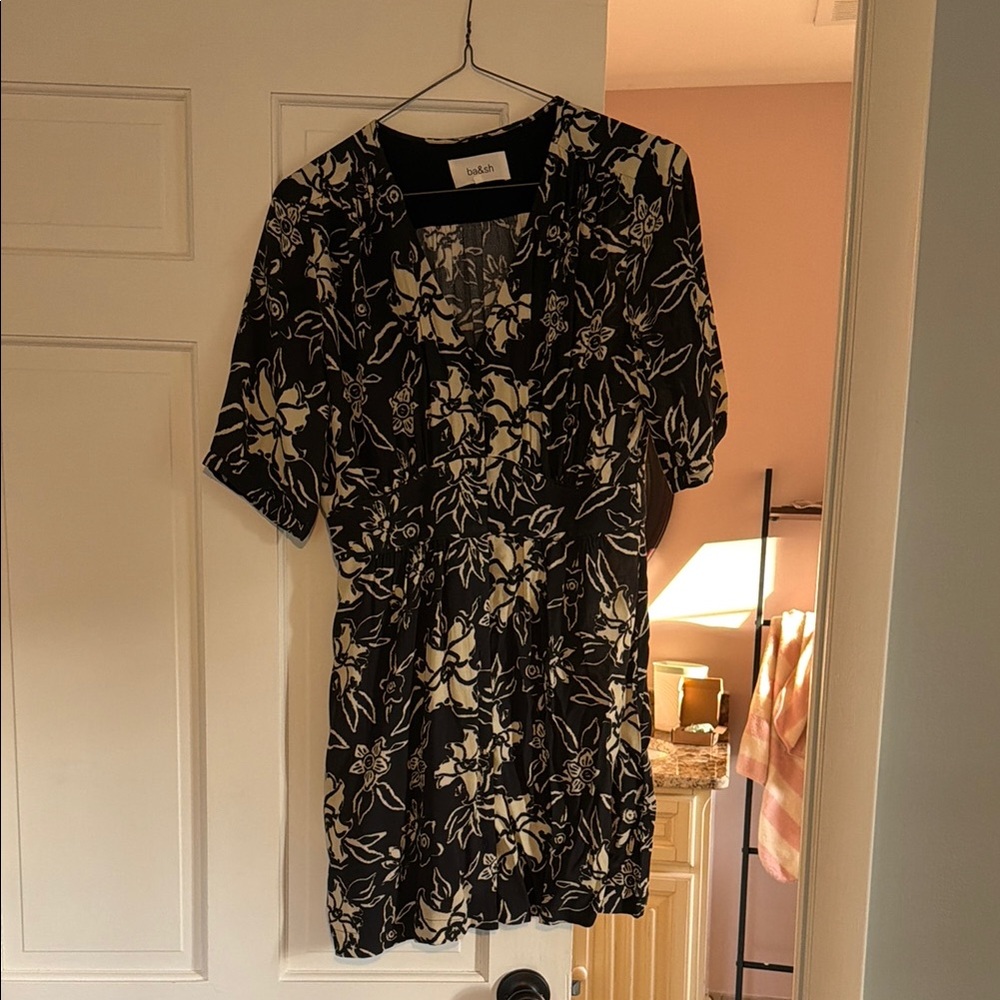 Bash Black Floral V-Neck Dress